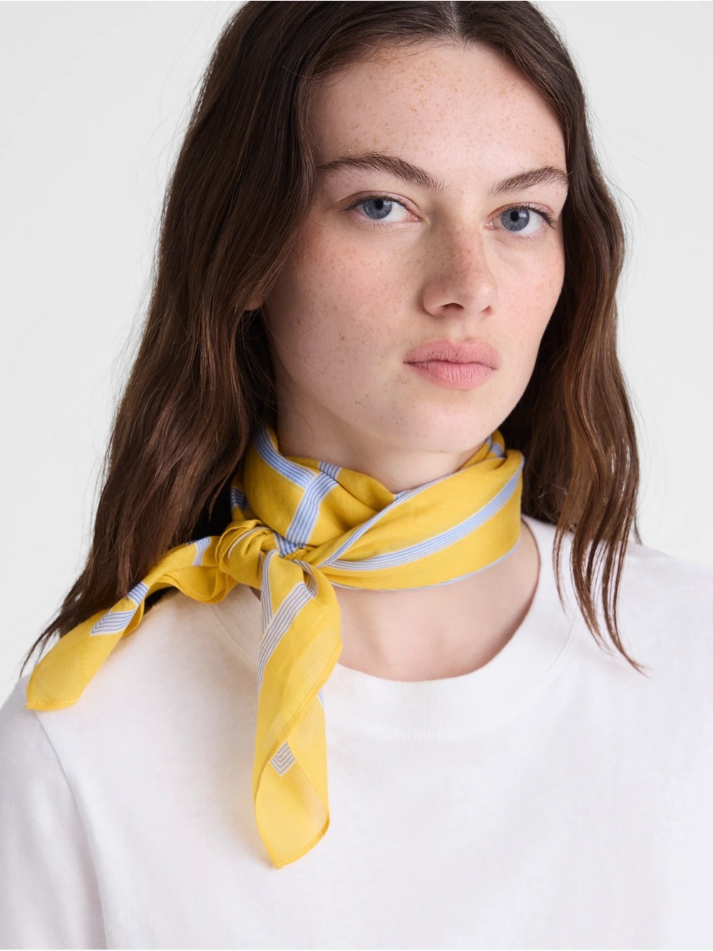 Madewell Sporty Pop Stripe Bandana Chamomile 100% Organic Cotton Scarf NWT